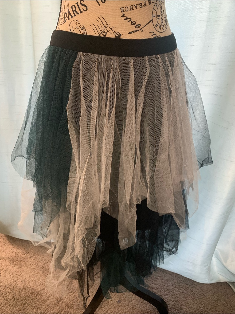 Tiered Green/Black Tulle Skirt in Black and Taupe